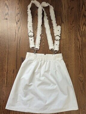 Ank Rouge White Ruffle Suspender Skirt Mini Skirt Ring Buckle J-Fashion Size M